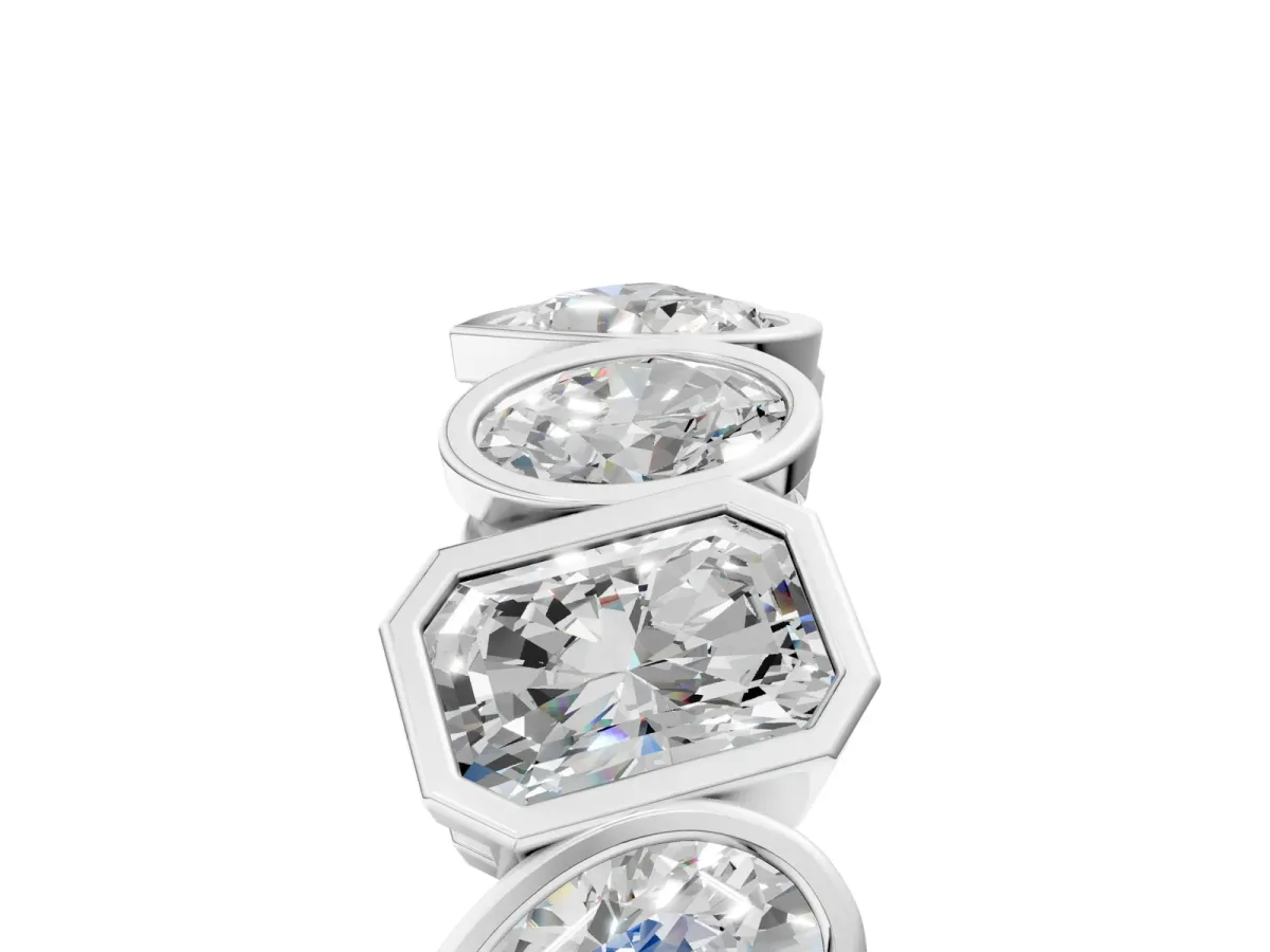 Mixed Shape Diamond Bezel Set Eternity Wedding Band Silver