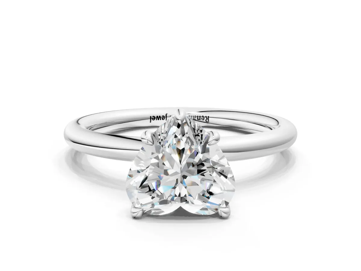 Heart Cut Diamond Solitaire Ring with Thin Band and Four-Prong Setting White gold