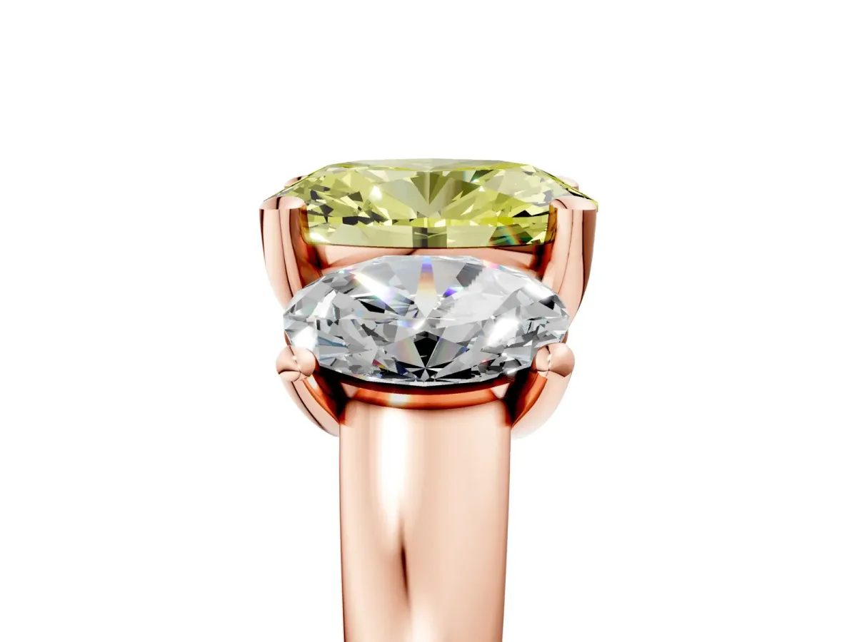 Fancy Yellow Three-Stone Oval Cut Cut Solitaire Ring with Classic Prong Setting Rose gold