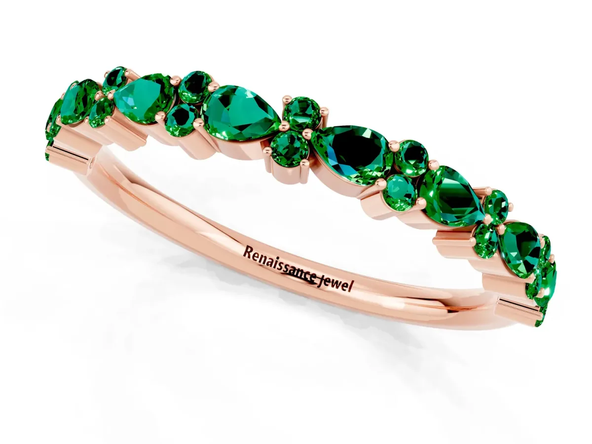 Pear and Round Emerald Wedding Band Rose gold