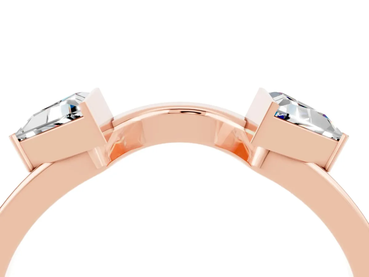 Trillion Moissanite Open Band Ring with Bezel Setting Rose gold