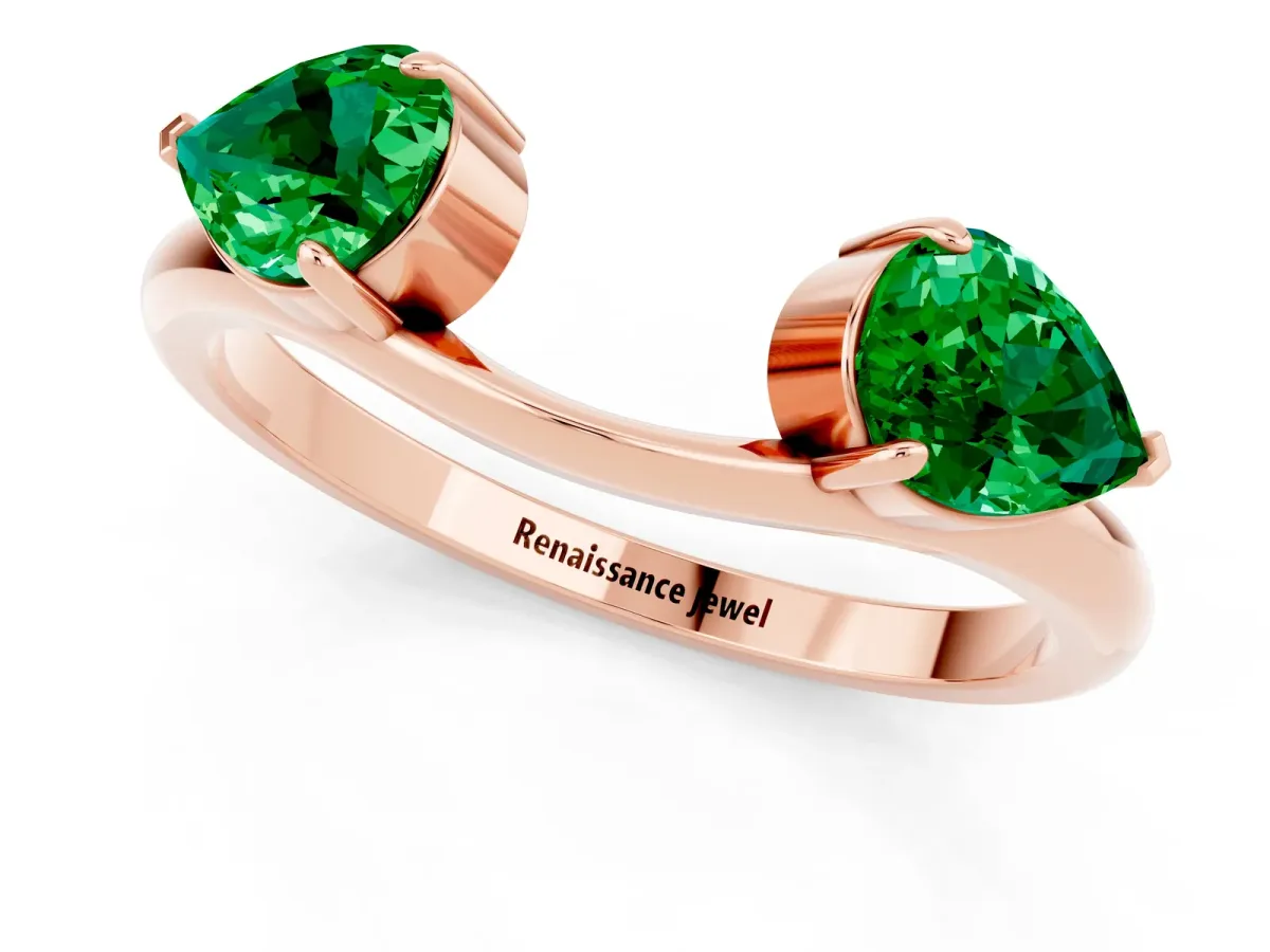 Two-Stone Pear Emerald Bypass Ring with Prong Setting Rose gold