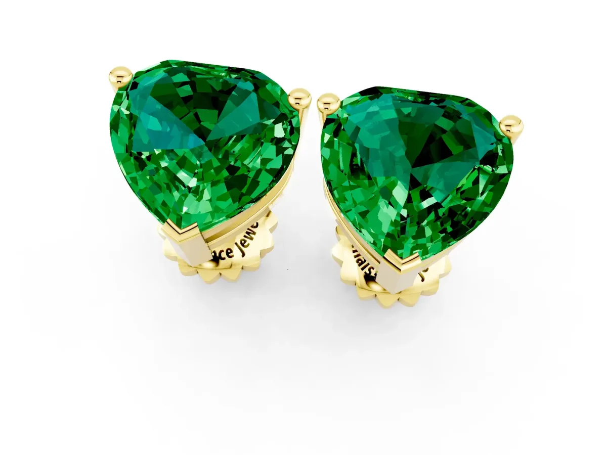 Heart Cut Emerald Stud Earrings Yellow gold
