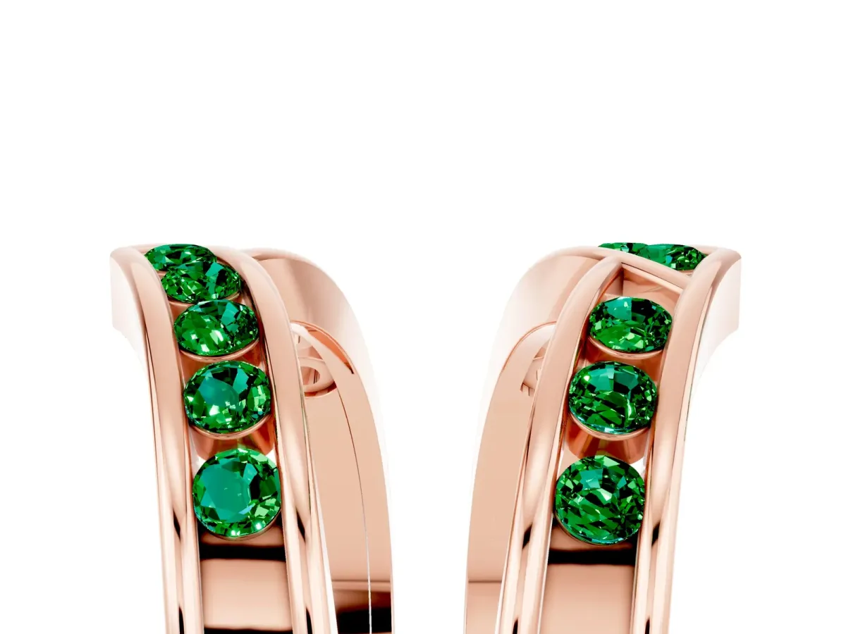 Round Emerald Channel-Set Chevron Band Rose gold