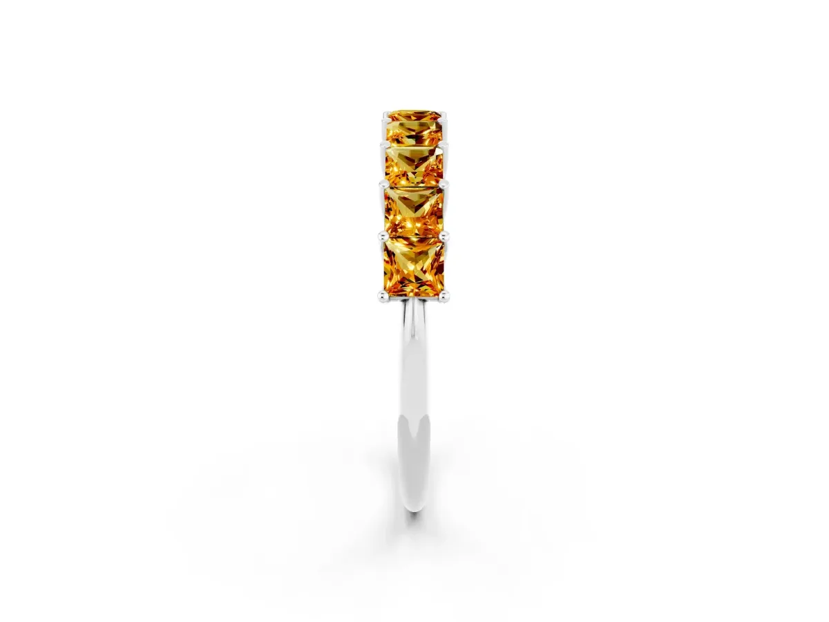 Princess Cut Citrine Channel-Set Eternity Band with Prong Setting Platinum