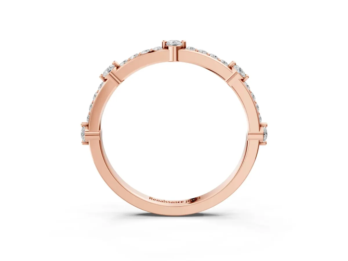 Round Diamond Pavé Eternity Band with Prong Setting Rose gold