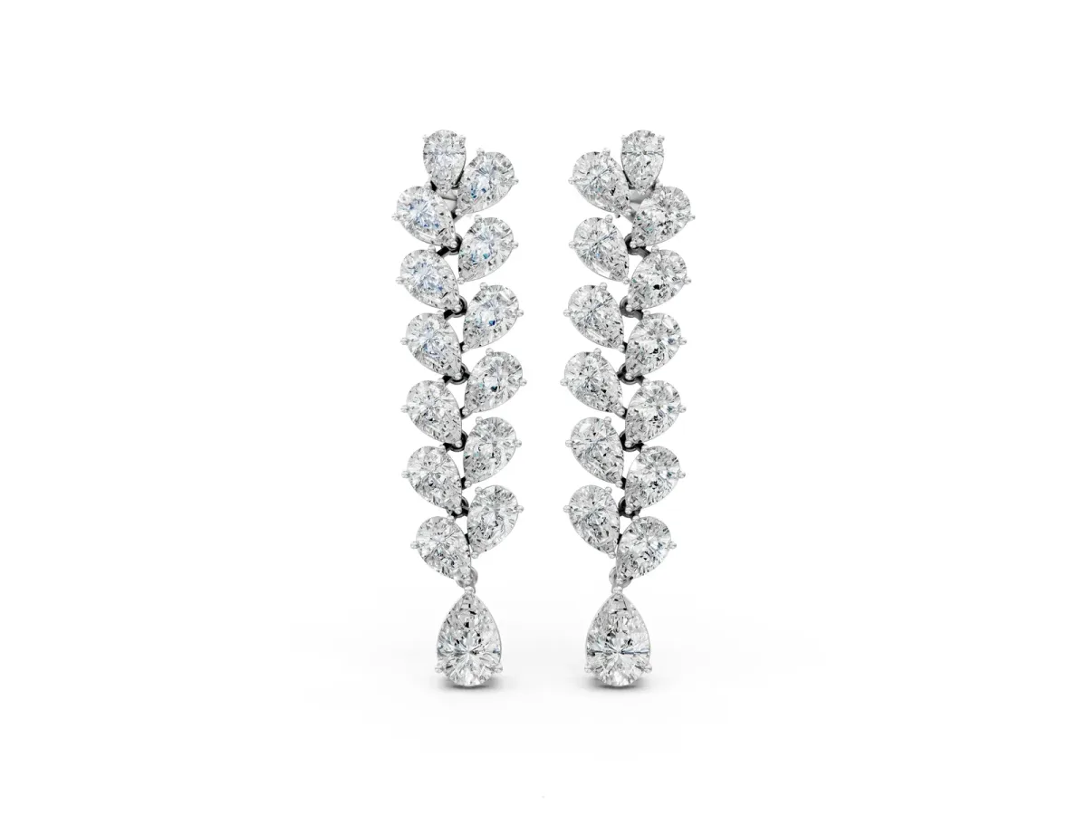 Pear Diamond Cascading Leaf Drop Earrings White gold