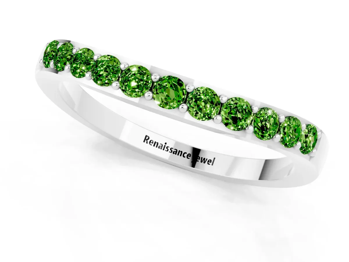 Round Peridot Curved Wedding Band with Channel Setting Platinum
