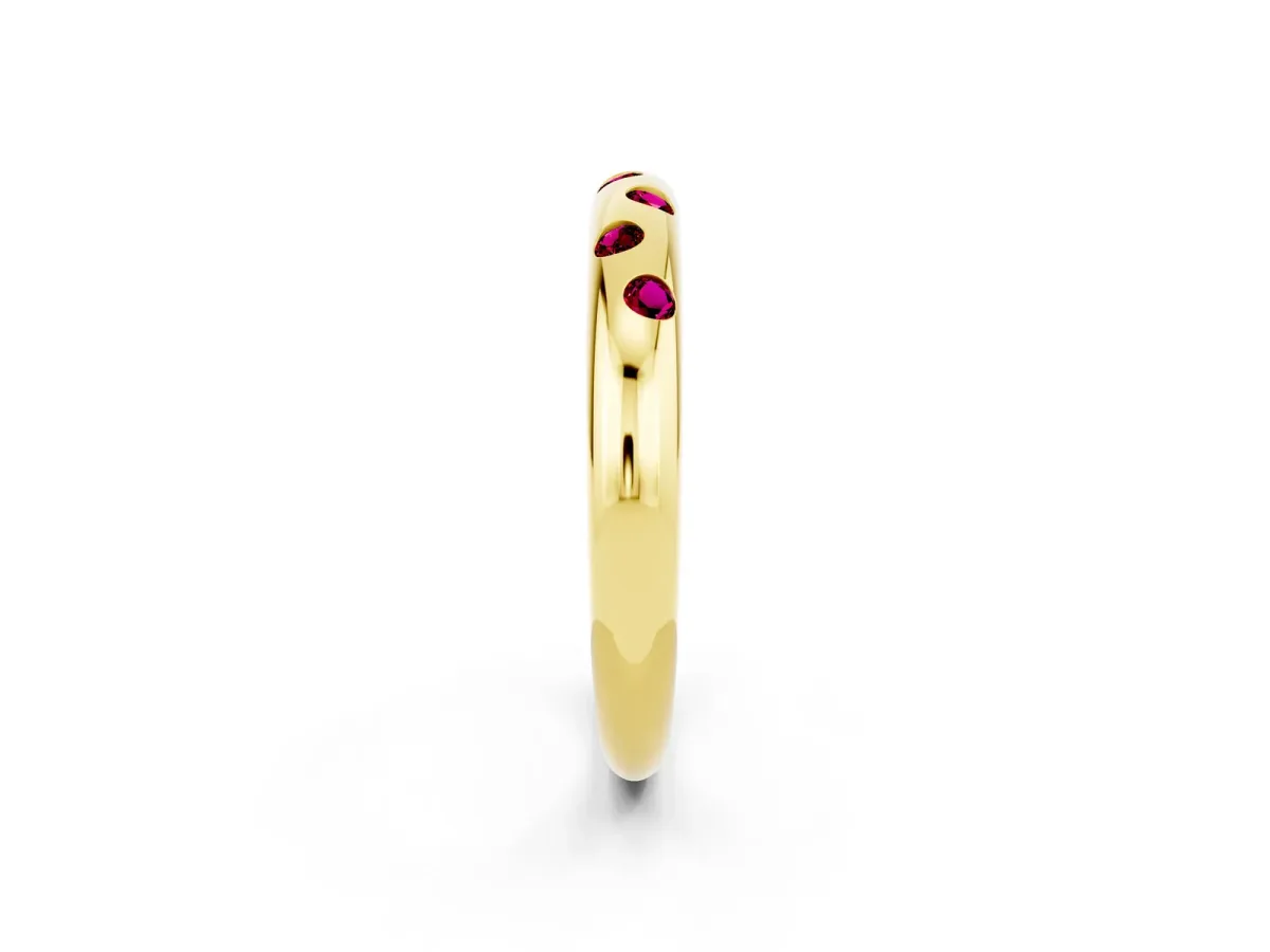Round Garnet Flush-Set Comfort Fit Band Yellow gold