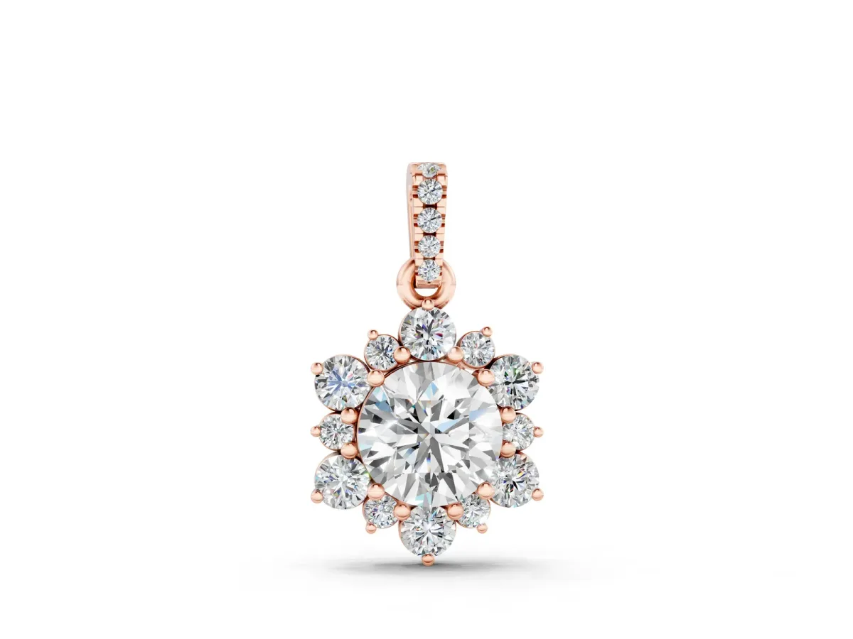 Round Brilliant Cluster Diamond Pendant with Prong Setting Rose gold