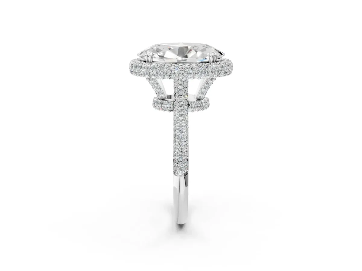 Oval Diamond Halo Ring with Round Diamond Accents Silver