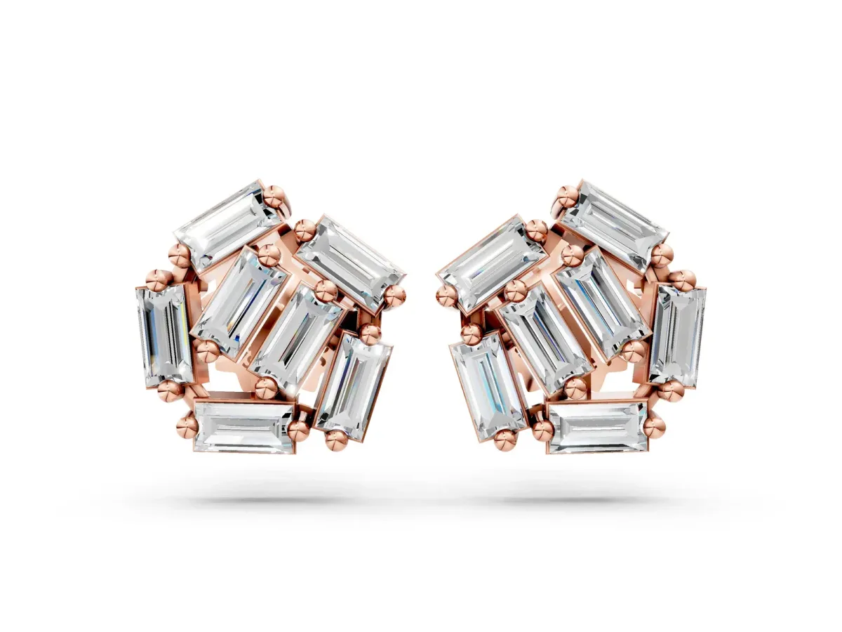 Baguette Diamond Cluster Stud Earrings Rose gold