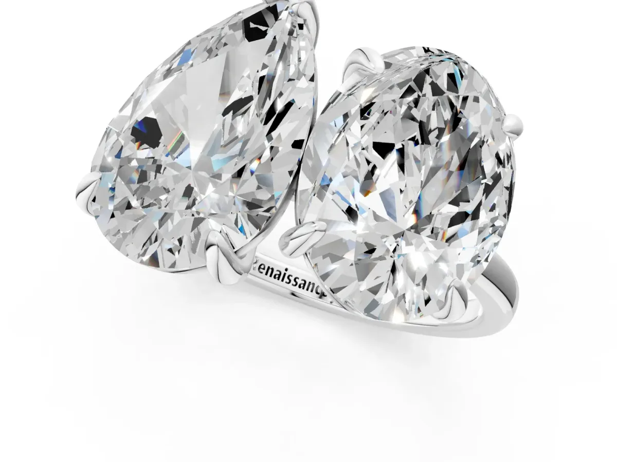 Oval and Pear Toi Moi Ring with Prong Setting and Plain Band Silver