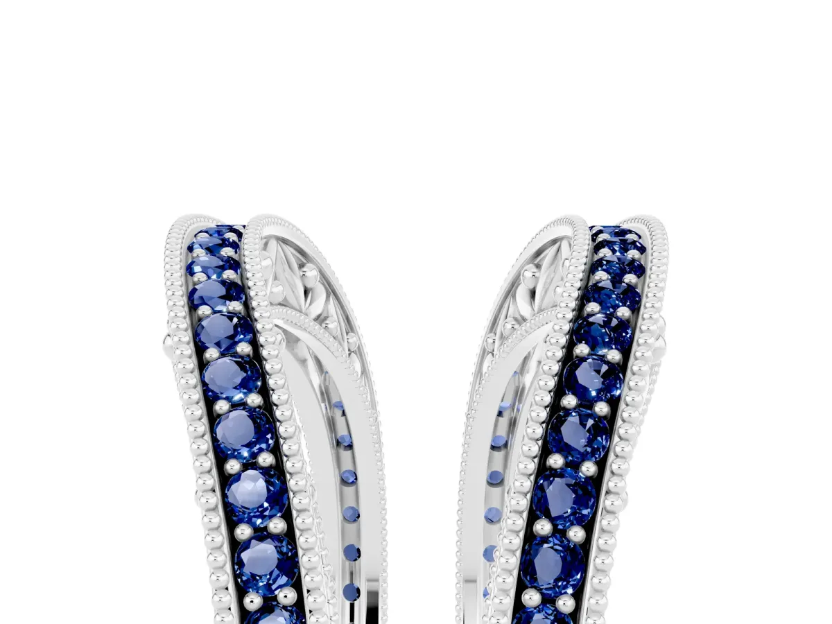 Round Blue Sapphire Milgrain Eternity Band with Channel Setting White gold