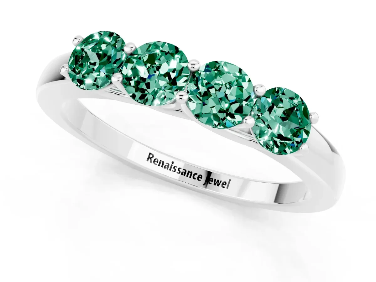 Four-Stone Round Green Sapphire Prong-Set Band Platinum