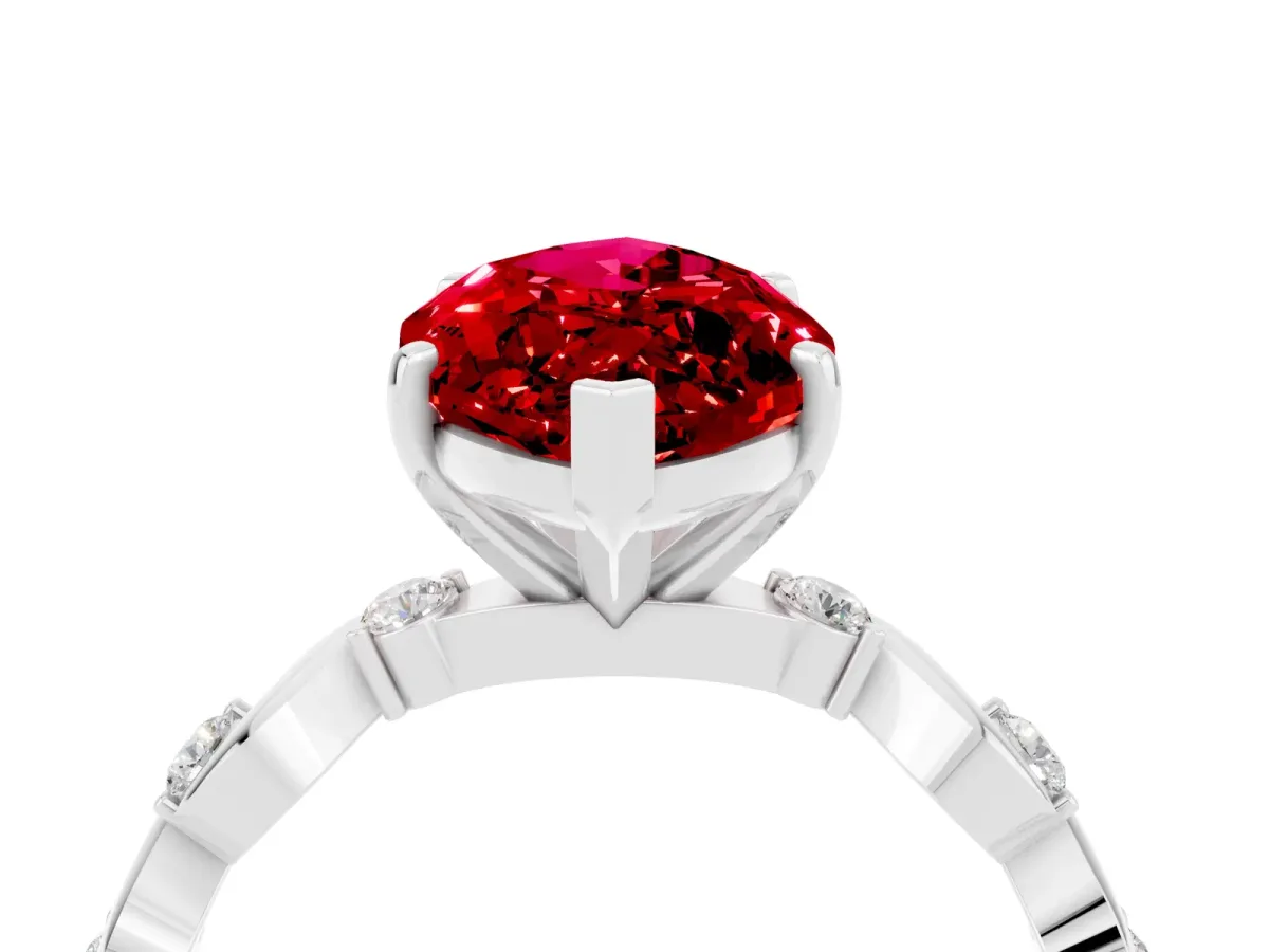 Marquise Cut Ruby Solitaire Twisted Band with Round Accents and Prong Setting Platinum