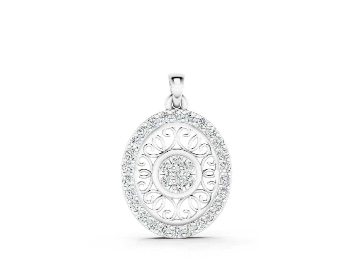 Round Halo Filigree Pendant with Pavé Setting White gold