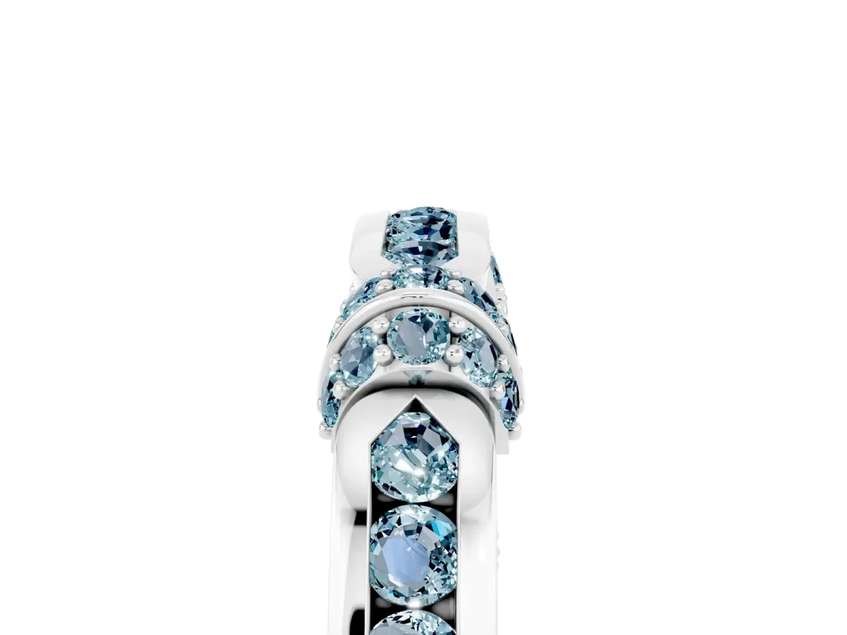 Pavé Round Aquamarine Link Band with Bezel Setting White gold