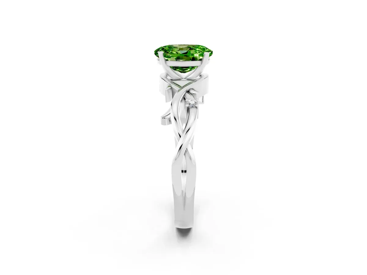Oval Cut Peridot Solitaire Ring with Twisted Band and Prong Setting Silver