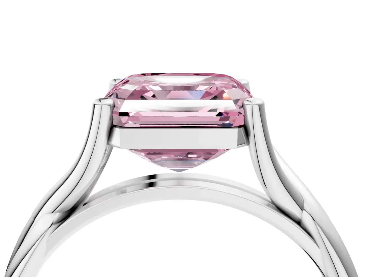 Fancy Pink Asscher Cut Diamond Solitaire Twist Band Prong Setting Ring Platinum