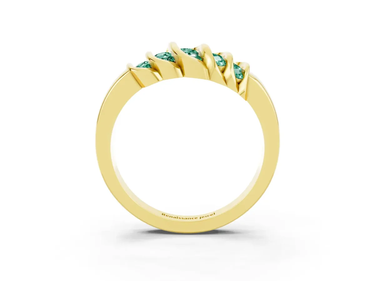 Round Green Sapphire Multi-Row Crossover Band Yellow gold