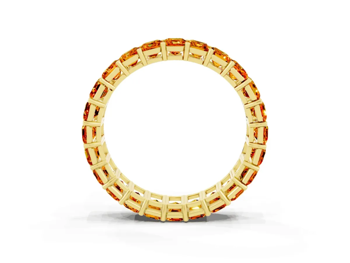 Emerald Cut Citrine Eternity Band with Shared Prong Setting Yellow gold