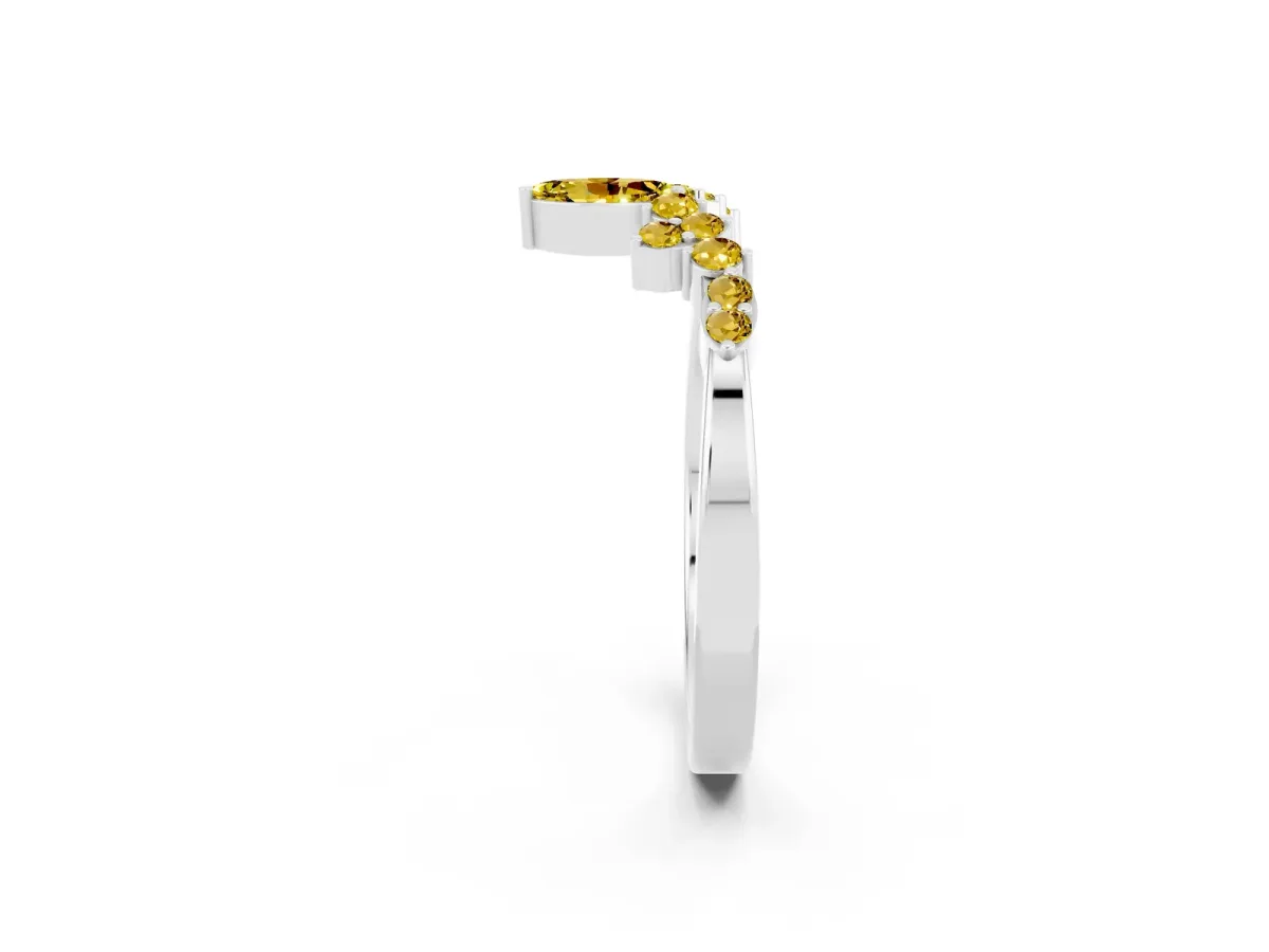 Marquise and Round Yellow Sapphire Chevron Band with Prong Setting Silver