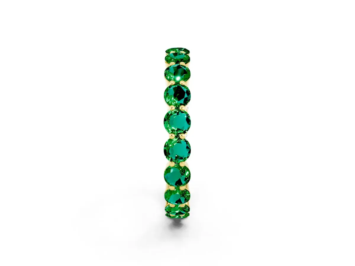 Round Emerald Eternity Band with U-Prong Setting Yellow gold