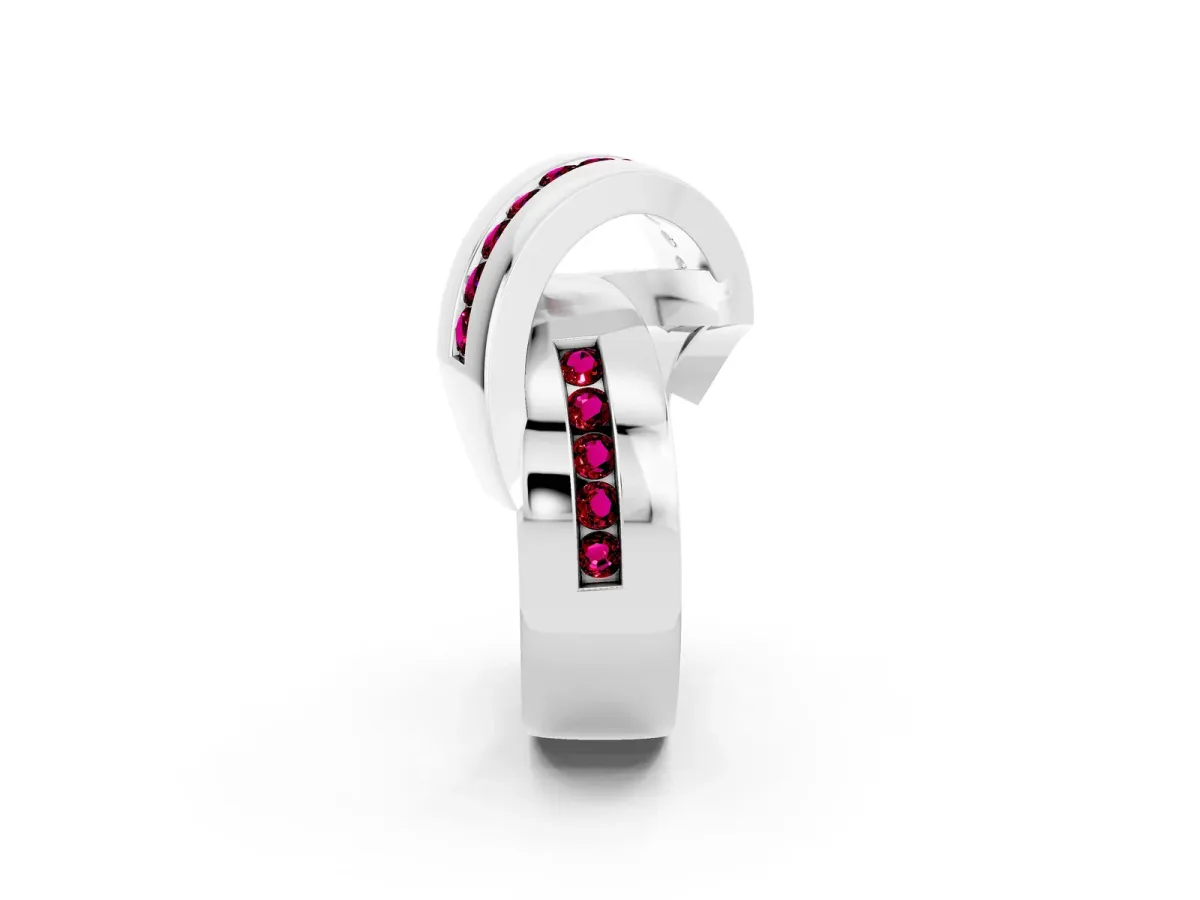Pavé Round Garnet Crossover Band with Channel Setting Silver
