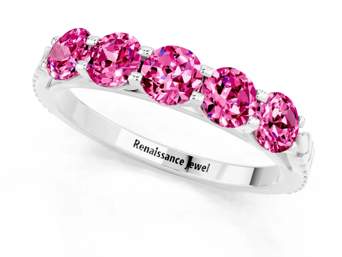 Five-Stone Round Pink Sapphire Prong-Set Band Silver