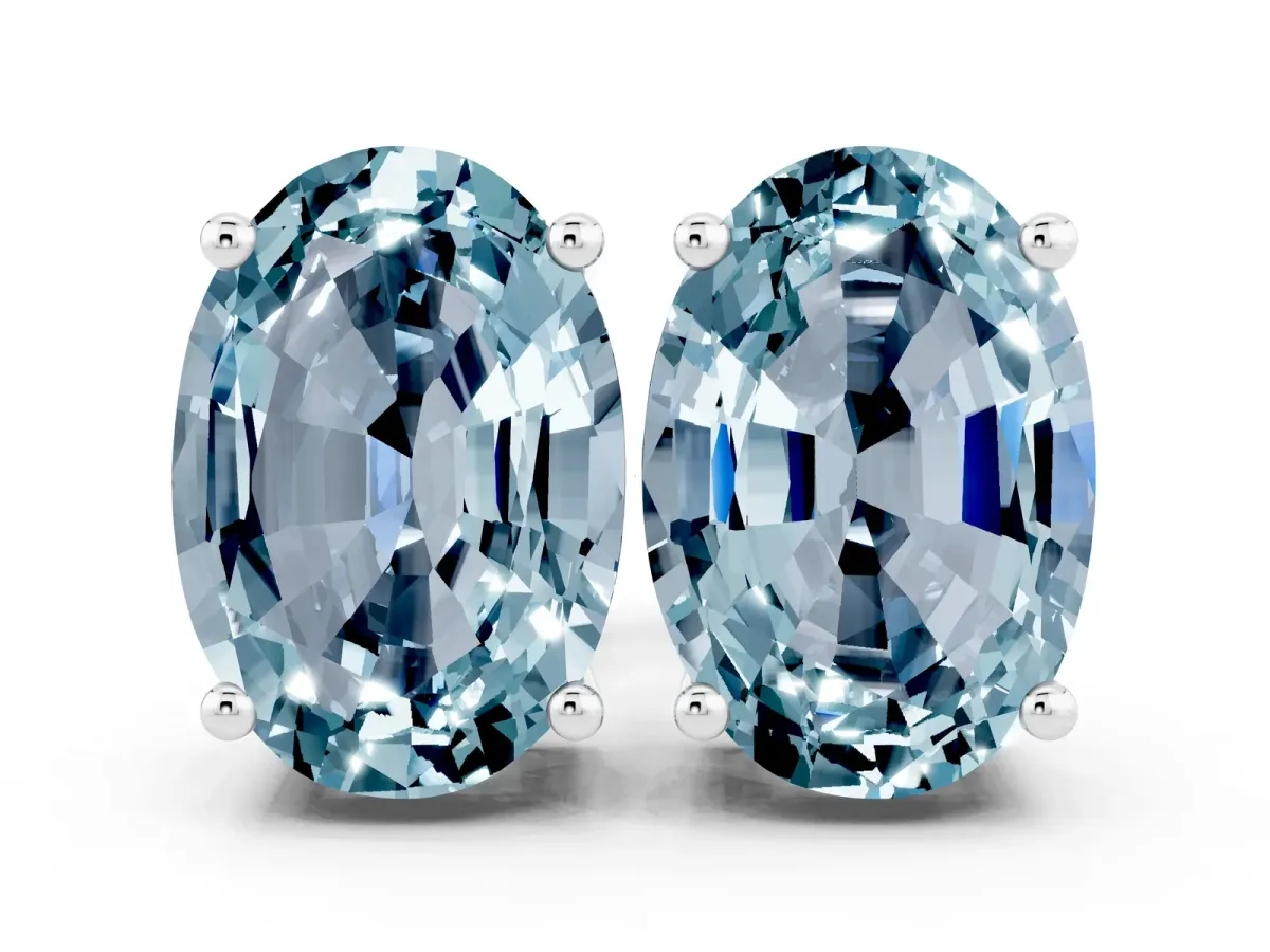 Oval Cut Aquamarine Stud Earrings Platinum