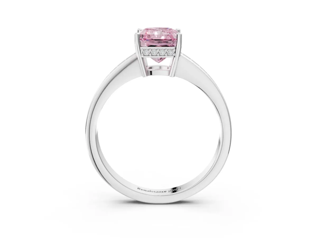 Fancy Pink Radiant Cut Solitaire Pavé Band Prong Setting Ring Platinum