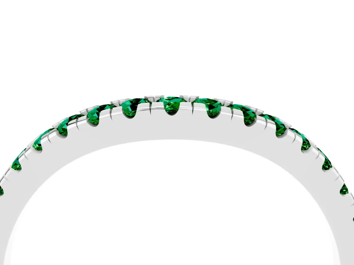 Emerald Pavé Curved Wedding Band Silver