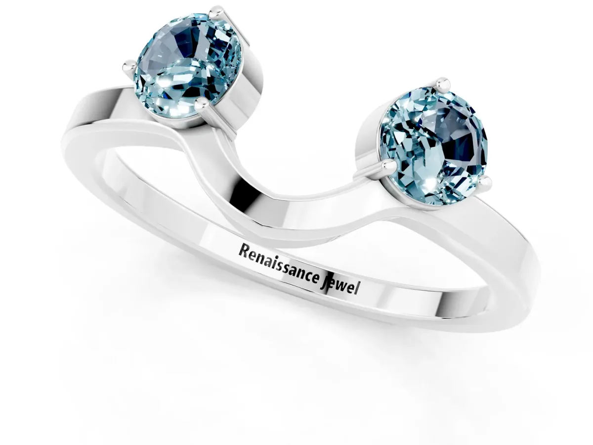 Dual Round Aquamarine Open Band Ring with Prong Setting White gold