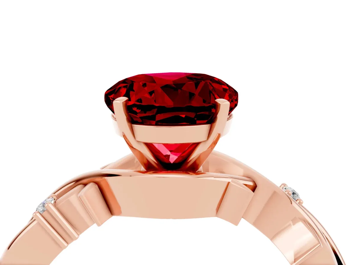 Round Cut Ruby Solitaire Ring with Twisted Band and Prong Setting Rose gold