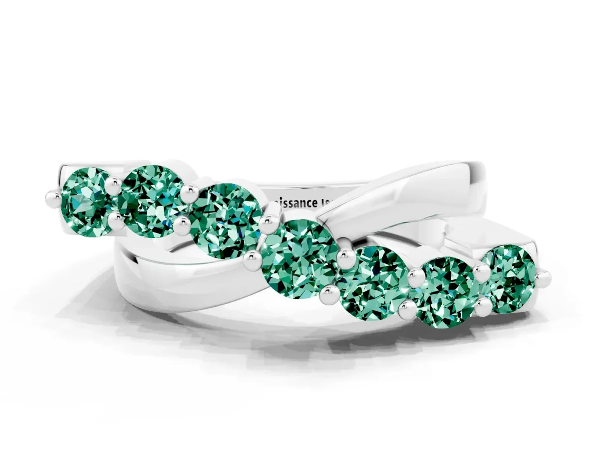 Round Green Sapphire Prong-Set Crossover Band Platinum