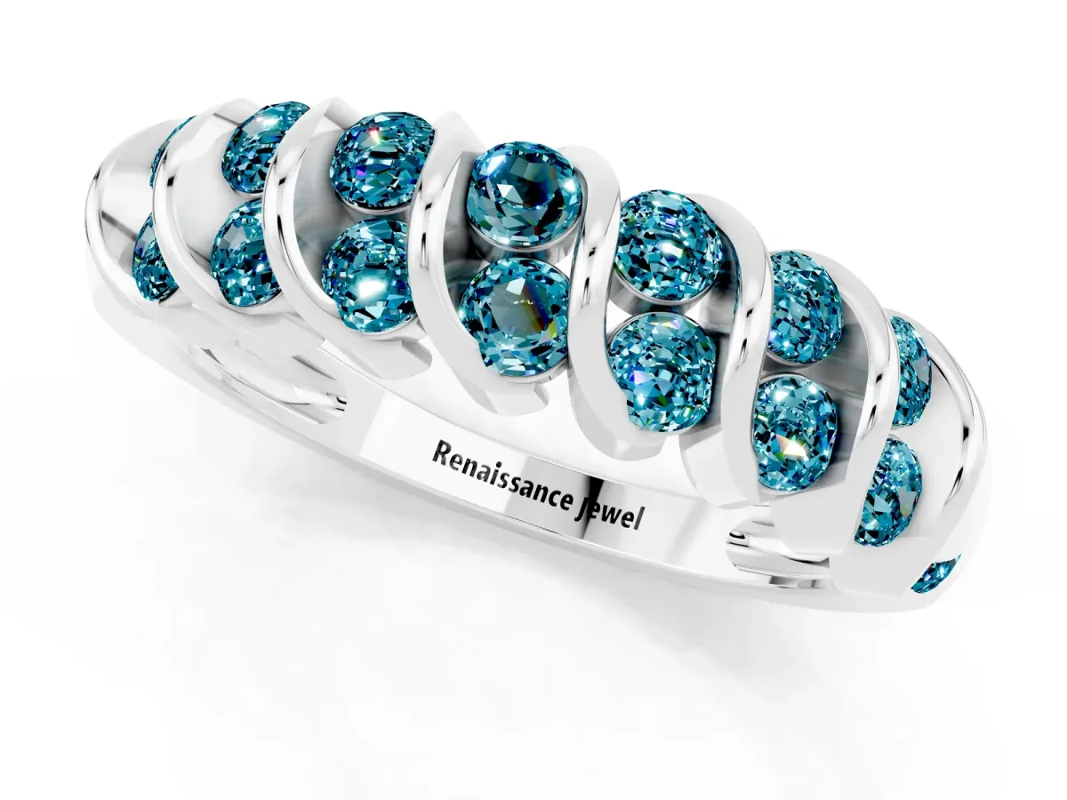 Channel Set Round Blue Topaz Multi-Row Band Silver