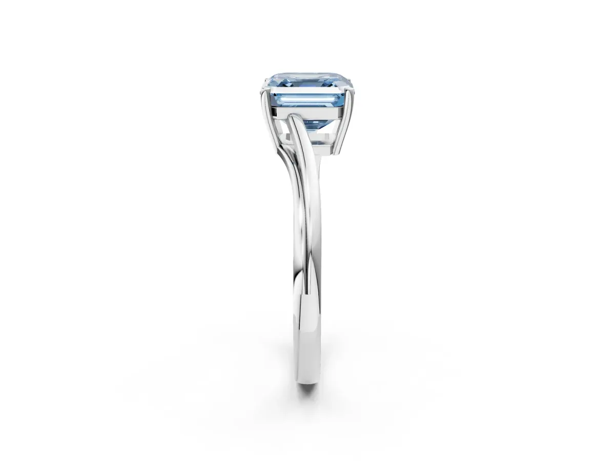 Fancy Blue Asscher Cut Cut Solitaire Twist Band Ring with Four-Prong Setting Platinum