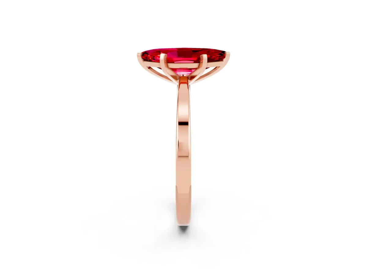 Marquise Cut Ruby Solitaire Engagement Ring with Classic Band and Four-Prong Setting Rose gold