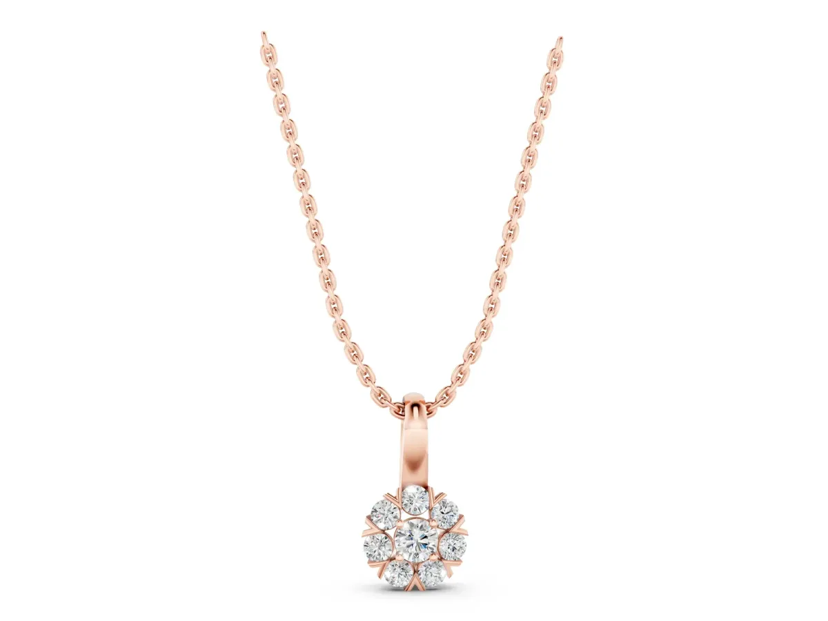 Round Diamond Floral Cluster Pendant with Prong Setting Rose gold