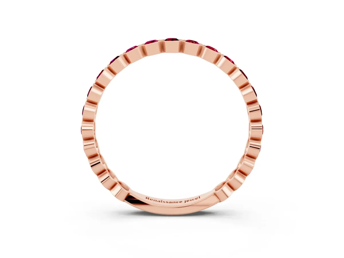 Round Garnet Bezel Set Eternity Band Rose gold