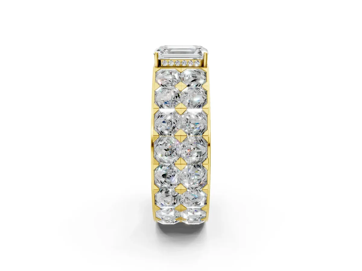 Emerald Cut Diamond Radiant Pavé Mens Ring Yellow gold