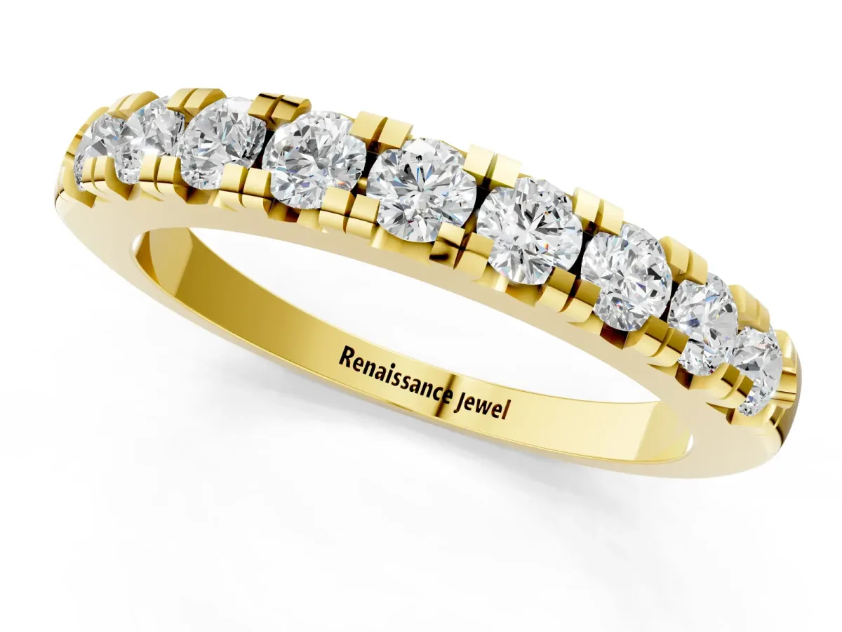 Round Diamond Half-Eternity Prong Set Band Yellow gold