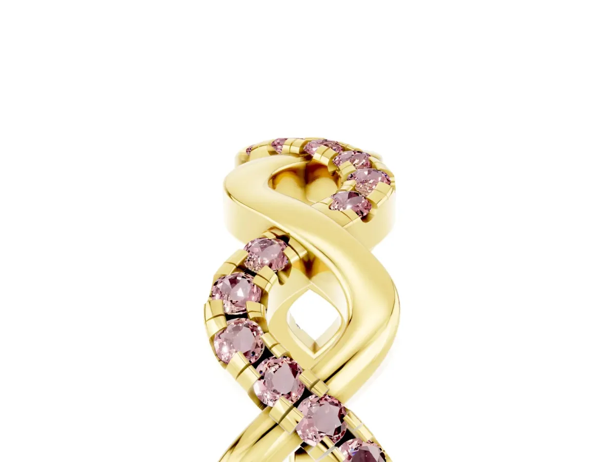 Twist Infinity Round Morganite Band with Pavé Setting Yellow gold