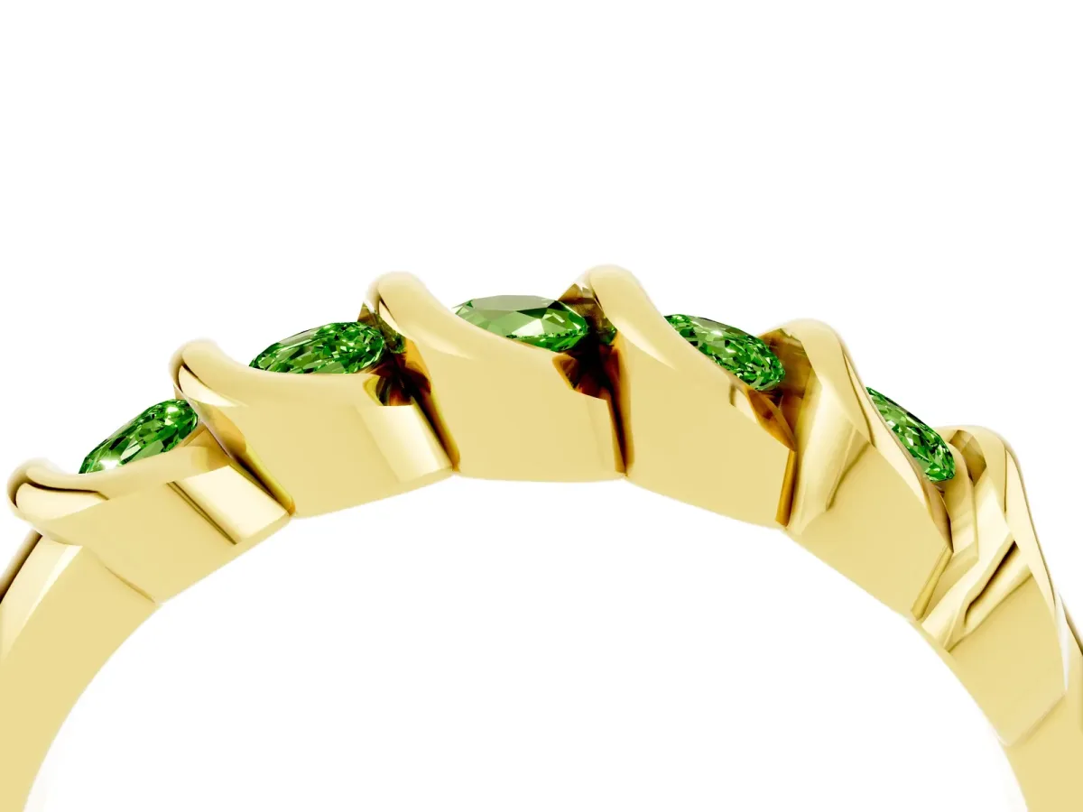 Round Peridot Eternity Band with Twist Prong Setting Yellow gold