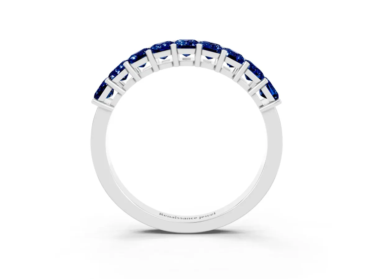 Emerald Cut Blue Sapphire Prong-Set Eternity Band Silver