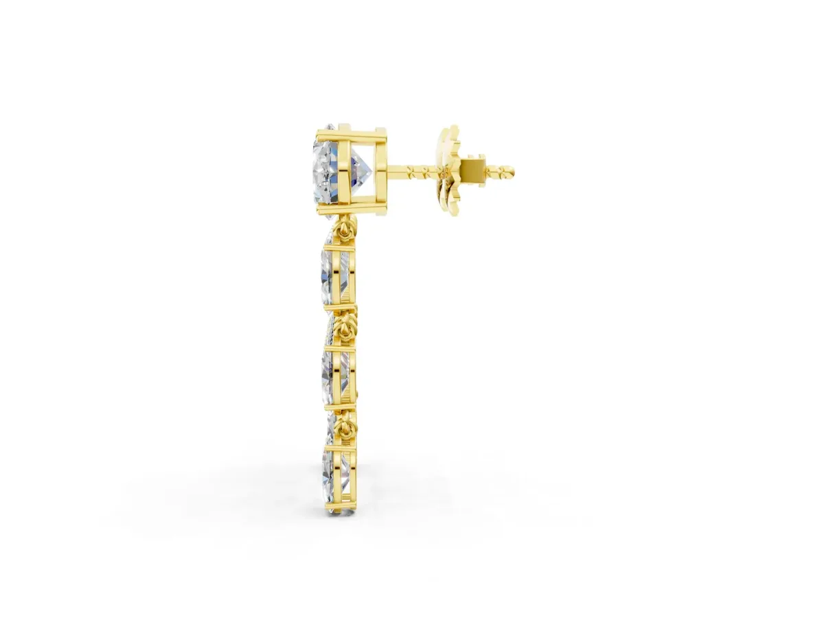 Oval Cut Diamond Multi-Row Drop Earrings Yellow gold