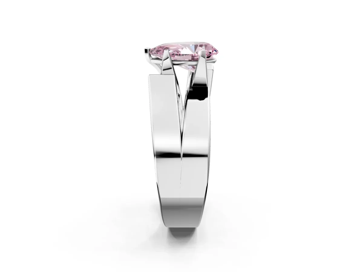Fancy Pink Modern Tension Set Pear Cut Diamond Solitaire Wide Band Ring Silver