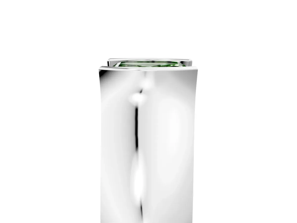 Fancy Green Asscher Cut Solitaire Bezel Set Diamond Ring with Wide Band Platinum
