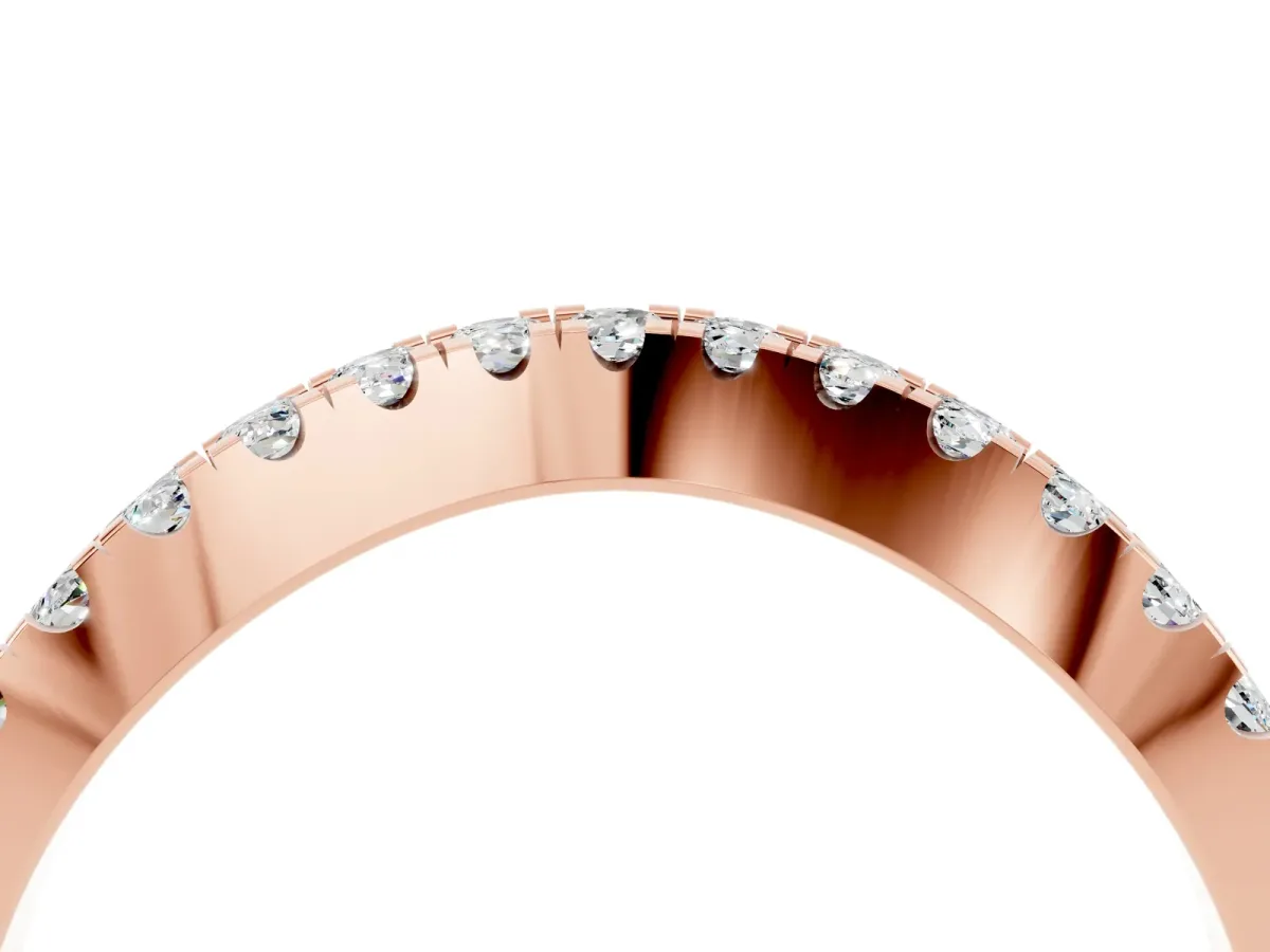 Round Moissanite Pavé Curved Band with Shared Prong Setting Rose gold